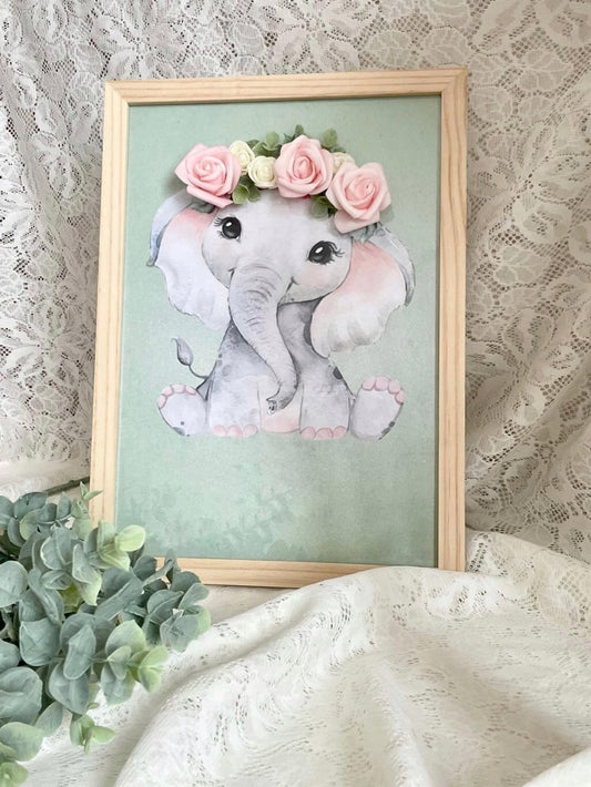 Cadre Éléphant Amour Fleuri